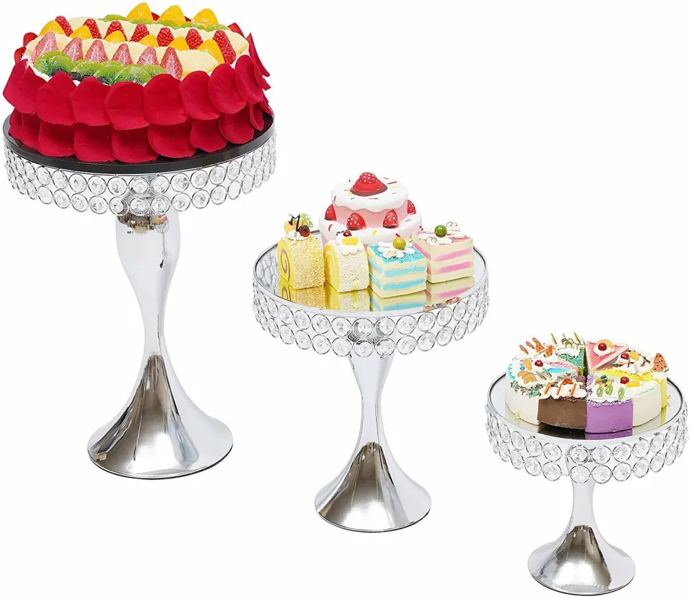 TFCFL 11 PCS Silver Cake Stand Set Crystal Cupcake Dessert Plate Display Tower Mirror Cake Holder Cupcake Stands for Wedding Afternoon Tea Birthday Party