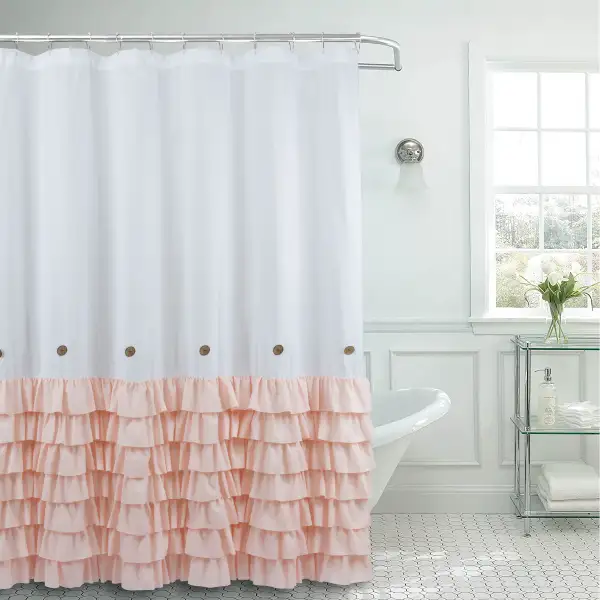 (Store Closing Sale) HIG Farmhouse Shower Curtain with PEVA Liner Bathroom Curtain with Buttons Decor, 72