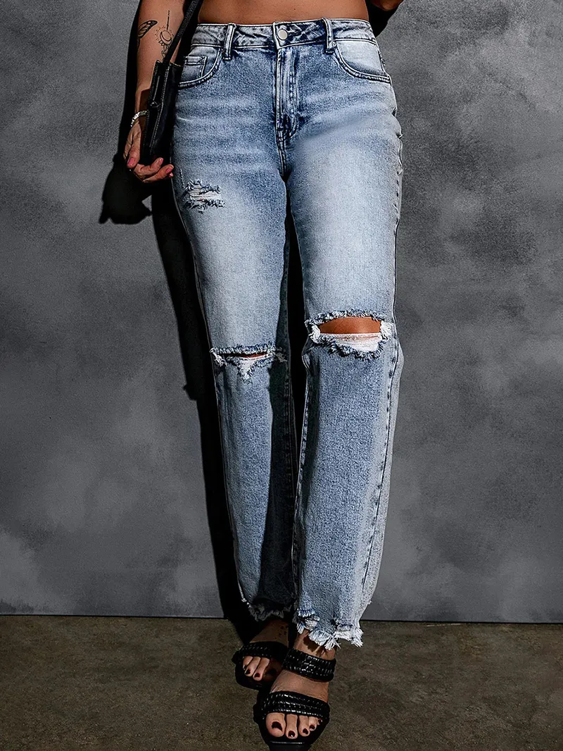 Women's casual ripped straight jeans