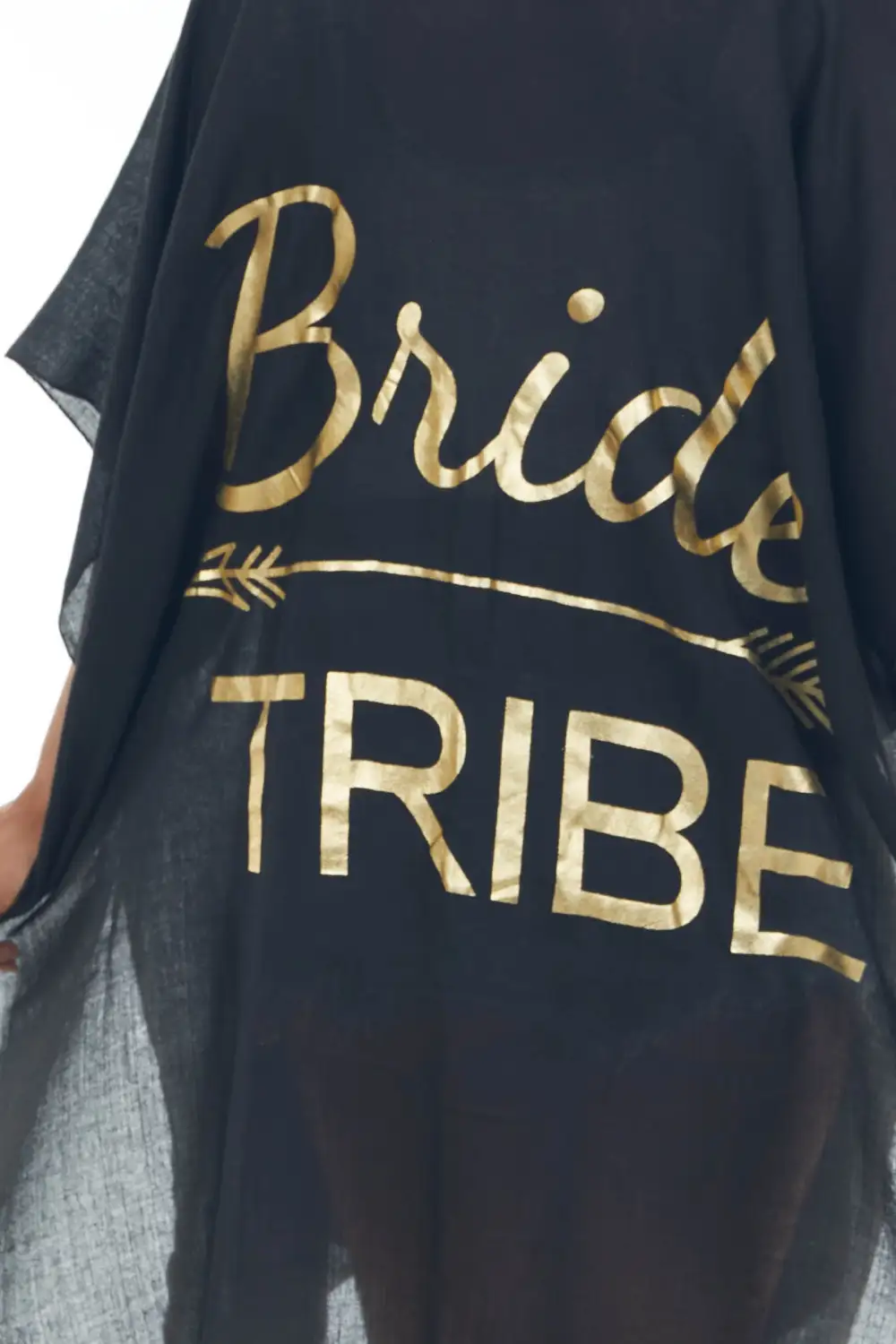 Black 'Bride Tribe' Metallic Foil Kimono
