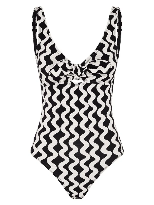 Women's moire print halter one-piece swimsuit