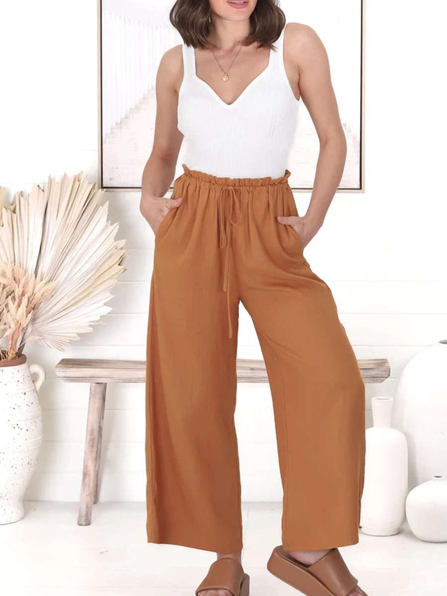 Cotton and linen high-waisted trousers
