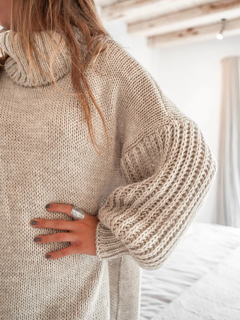 Wide puff sleeves Long Sweater