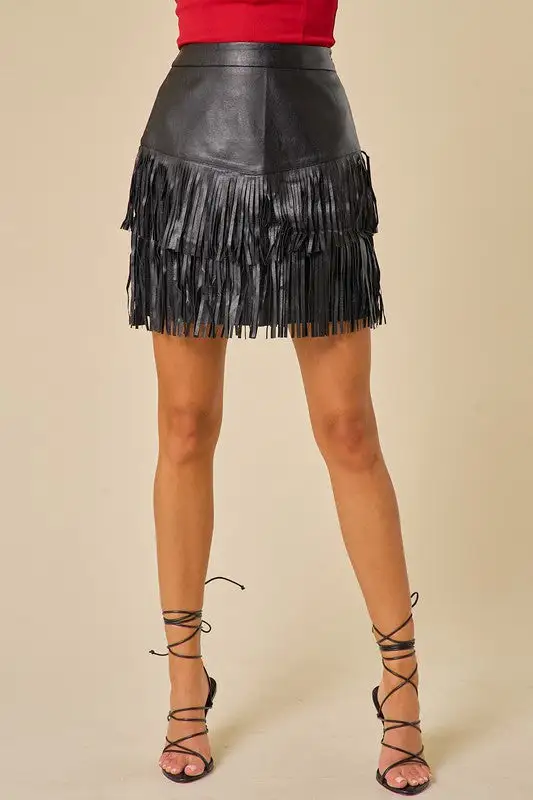 Fringe Leather Skirt