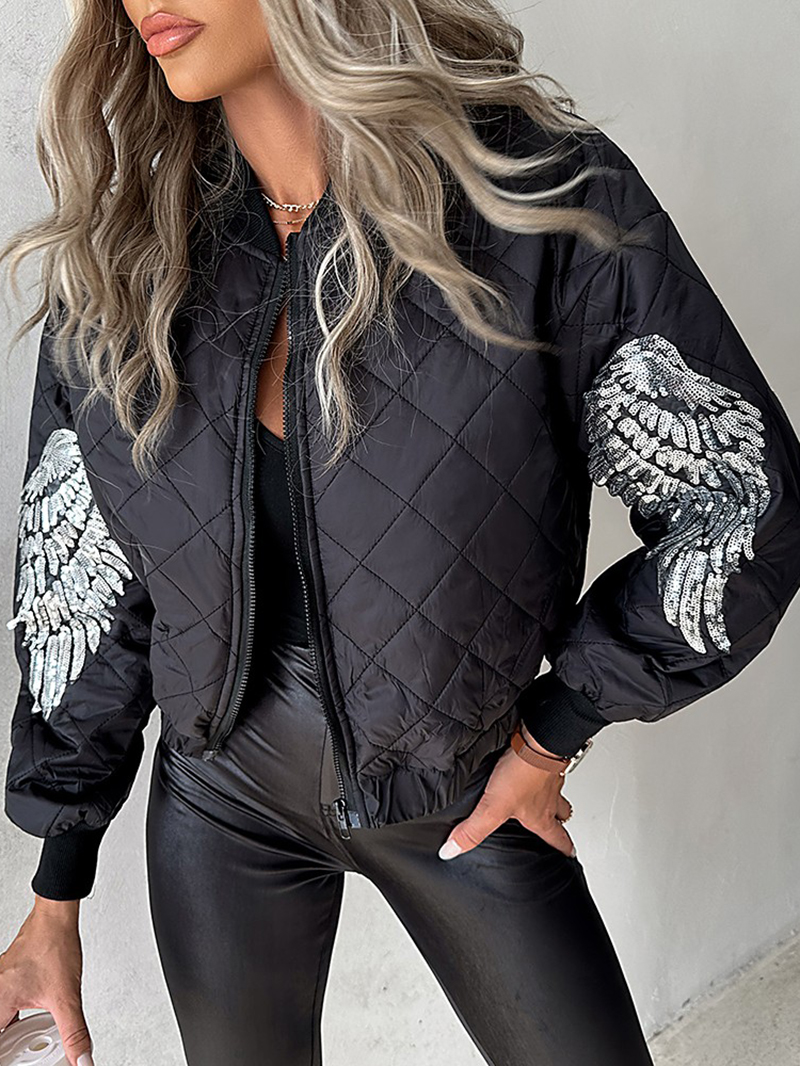 Women's Casual Sequined Wings Pattern Jacket