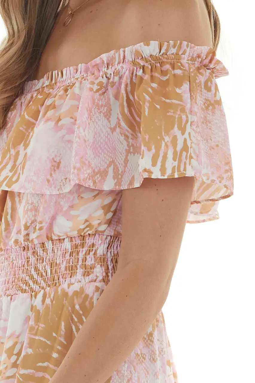 Baby Pink Animal Print Off Shoulder Maxi Dress