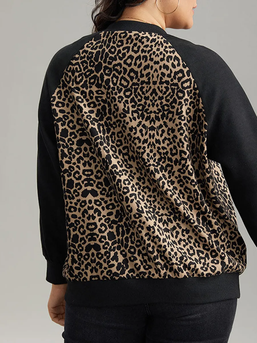 Plus-size women's elegant leopard-print patchwork coat