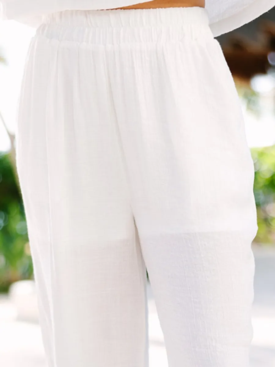 Relaxed Fun White High Rise Pants