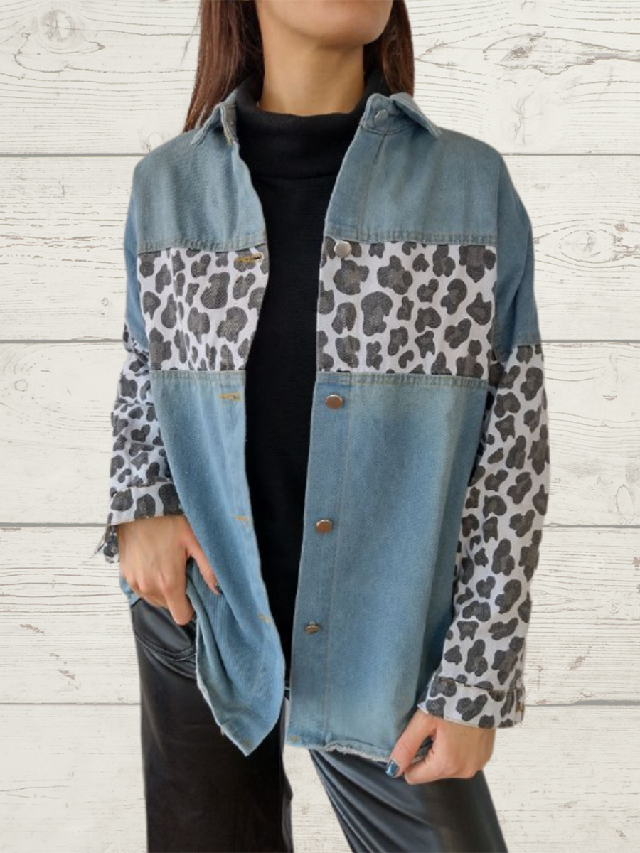 Women's Casual Elegant Leopard Denim Jacket