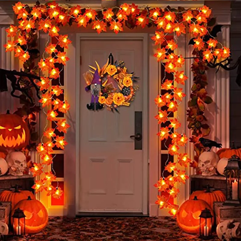 Maple Leaves String Lights Leaf Garlands String Lights Battery Operated Autumn Thanksgiving Halloween Home Fireplace Door Decora