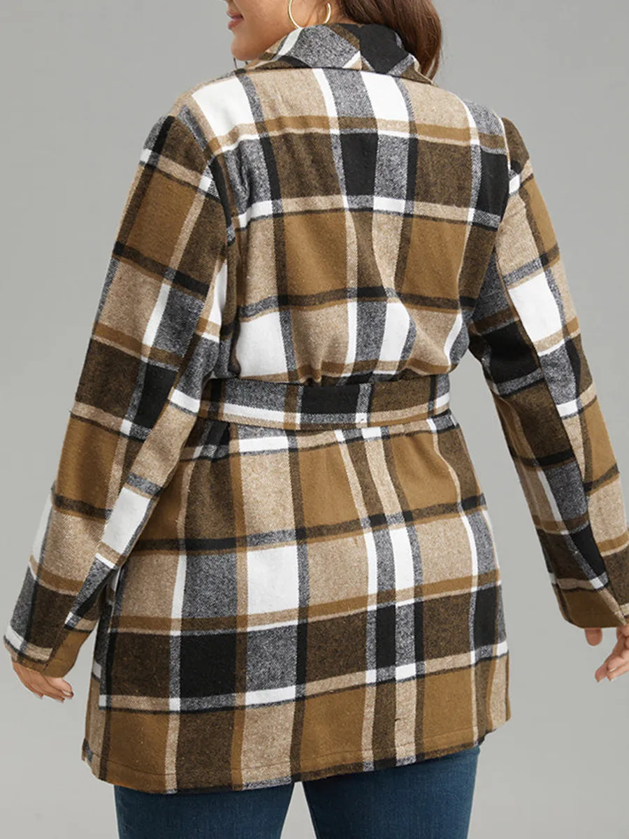 Plus-size women's elegant plaid coat