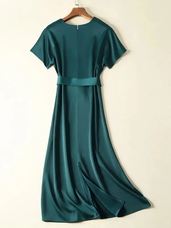 Elegant simple satin V-neck dress for women