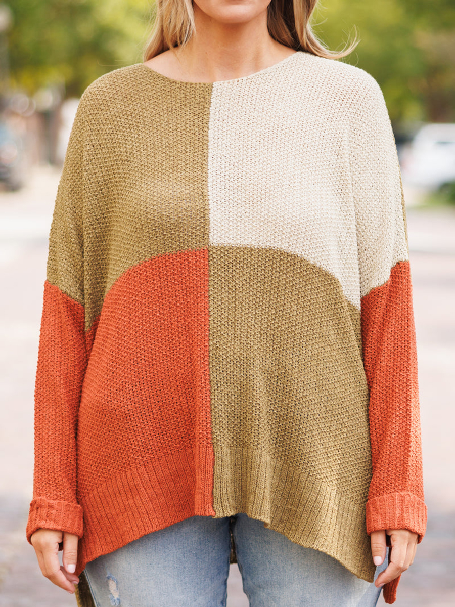 Spliced contrast loose knit sweater