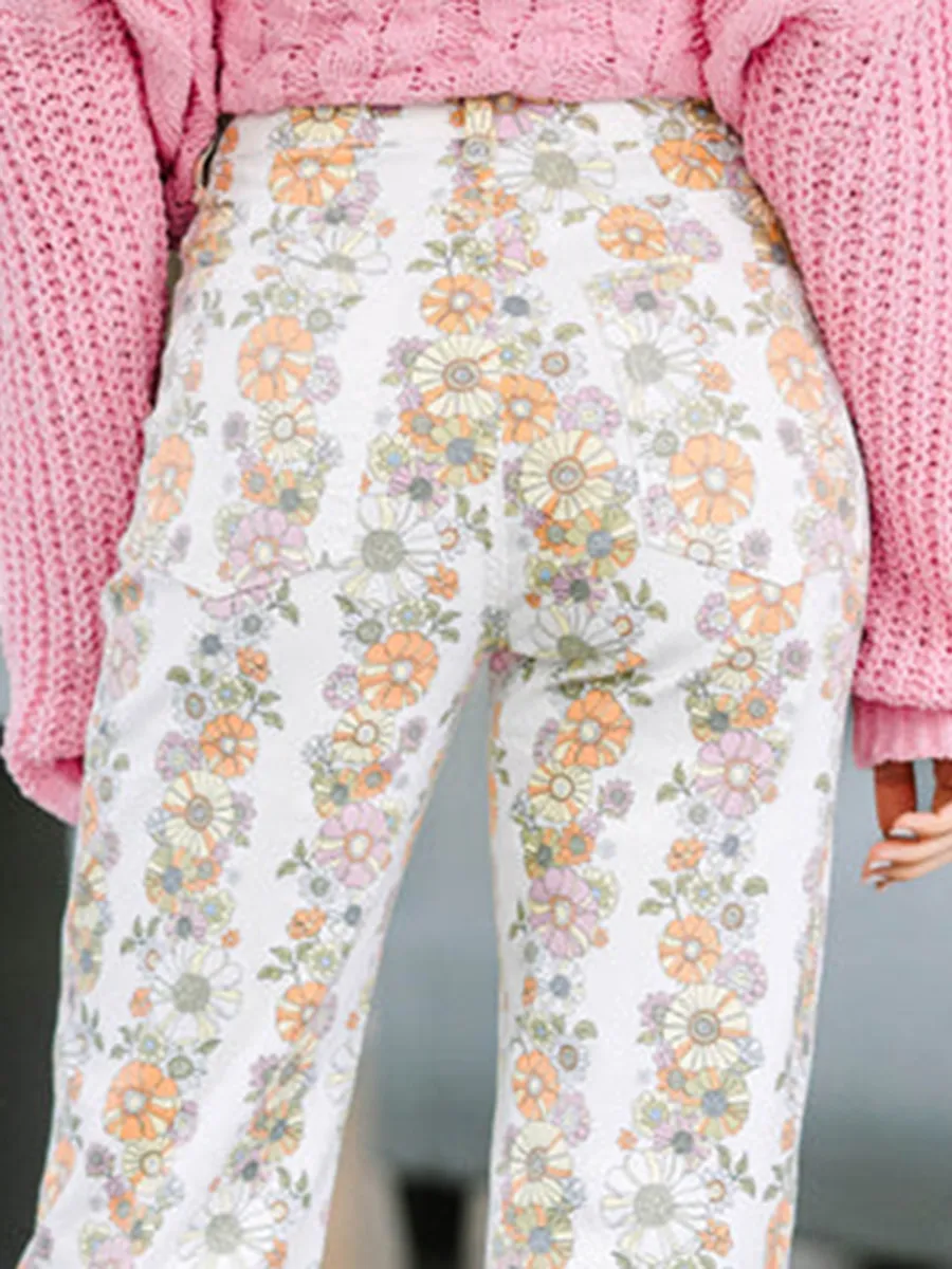 Ivory White Floral Pants