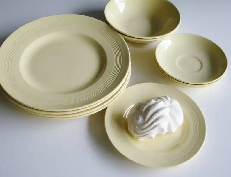 Jasmine Woods Ware, Pale Yellow Dish Set, Wood & Sons, England, Dinner Plate, Bowl, Side Plate, Saucer, Simple Minimal