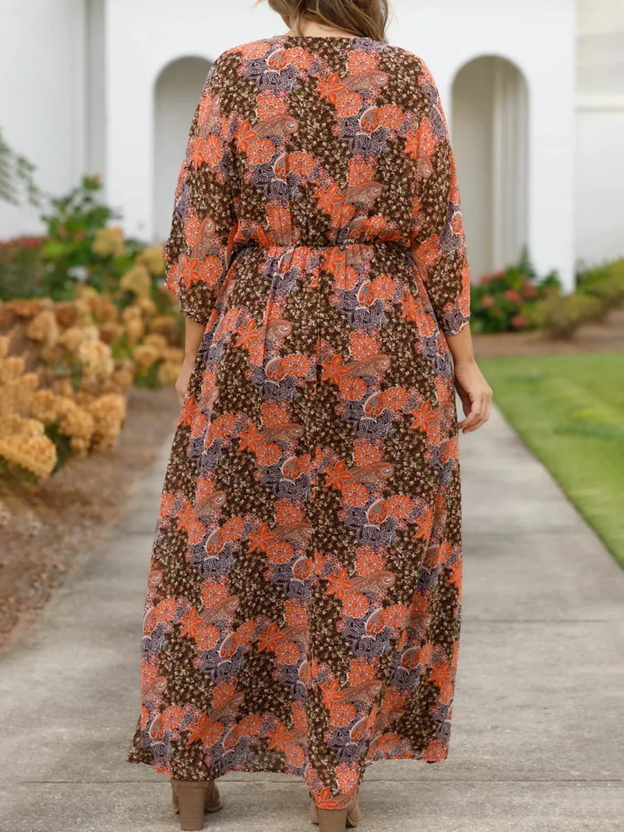 Fragmented floral pattern loose fitting long dress