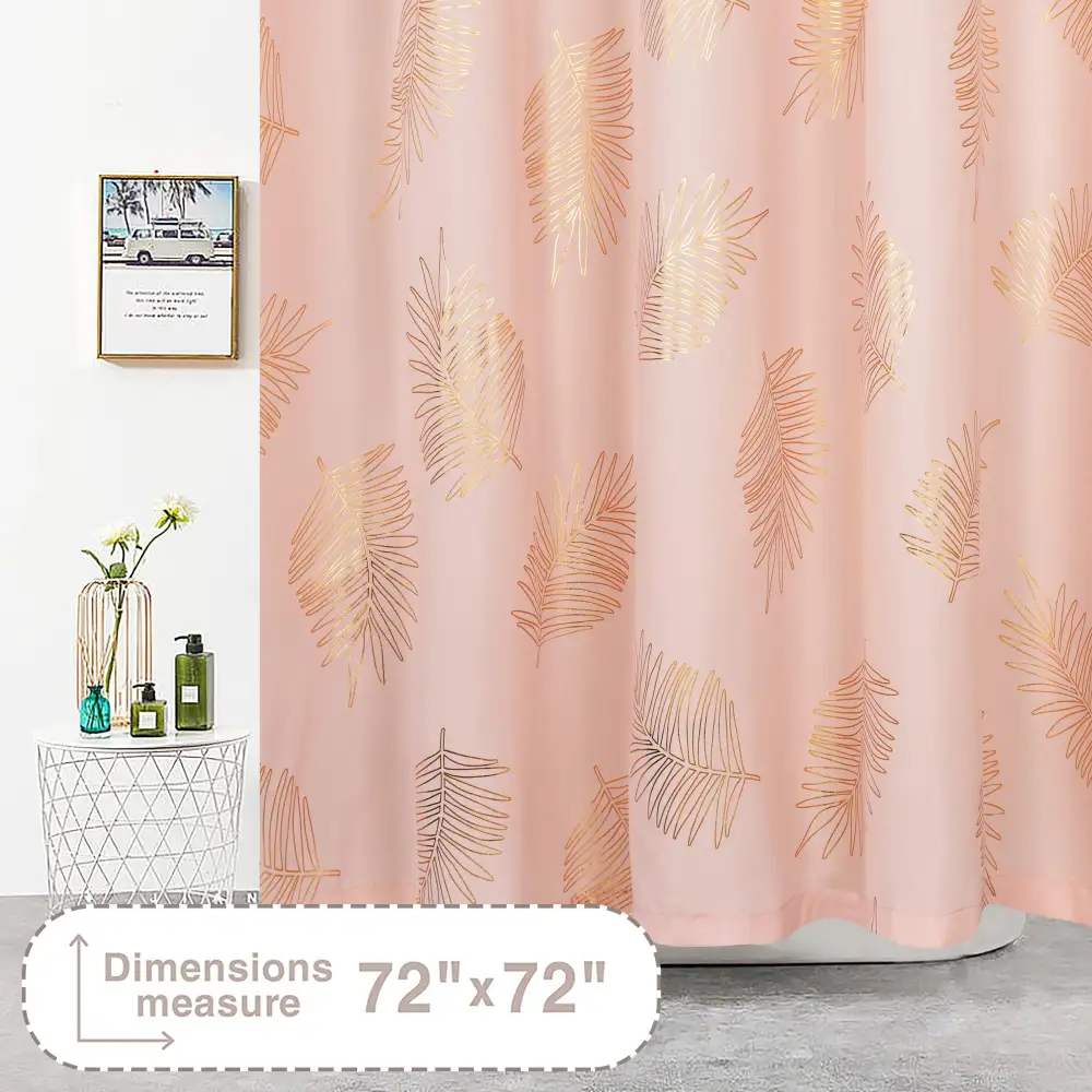 (Store Closing Sale) HIG Glitterr Foil Palm Tree Leaf Printed Shower Curtain, Modern Tropical Fabric Shower Curtains for Bathroom Decor, Decorative Shiny Bath Curtain, 72