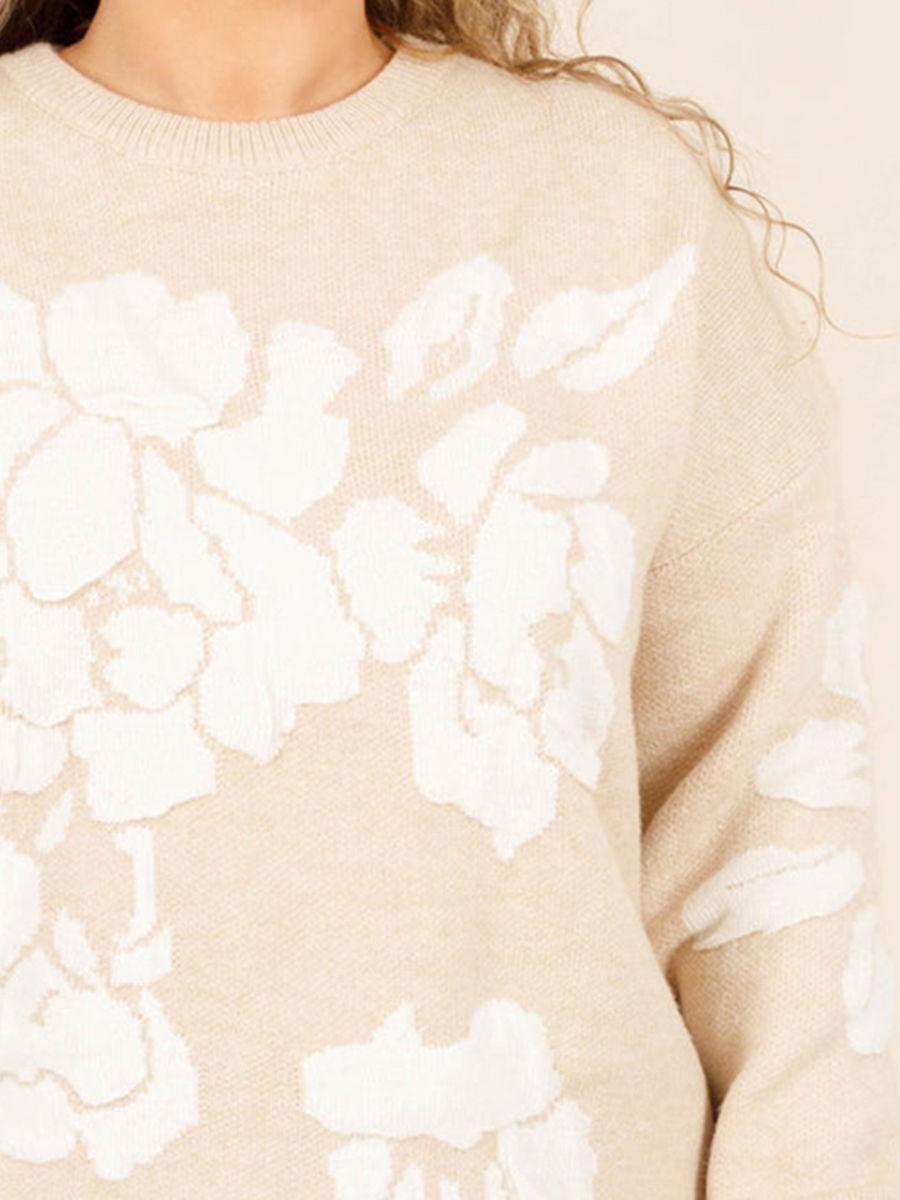 Floral pattern loose knit sweater