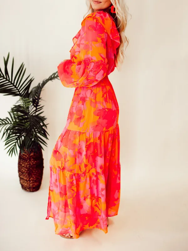 Rose Orange Flower Single Shoulder Long Dress