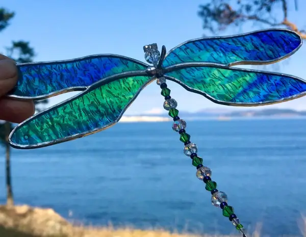 (Store Closing Sale) Stained Glass Dragonfly Suncatcher Window Hanging, Gardener's Gift for Nature Lover, Dragonfly Ornament Window or Patio Decoration