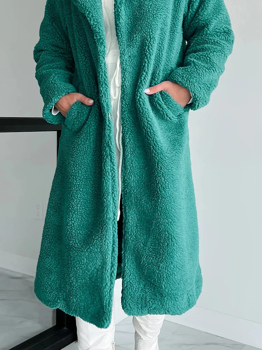 Long green teddy coat