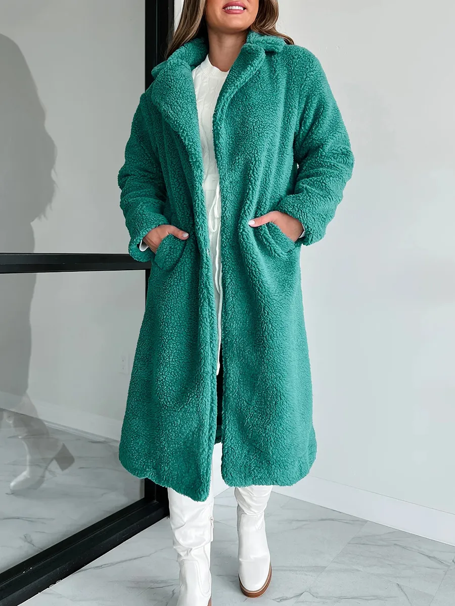 Long green teddy coat