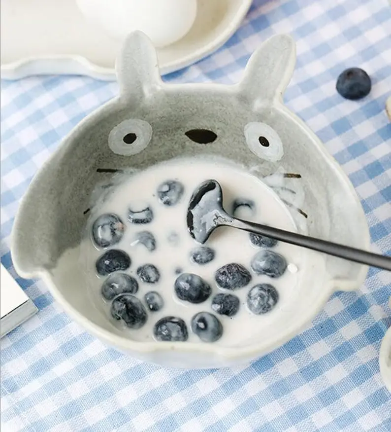 Ceramic Totoro Plate/ Steak Food Dish, Bowl, Spoon/ Cartoon Style Tableware Bowl, Dinner Dish/ High Quality Porcelain Dinnerware Set