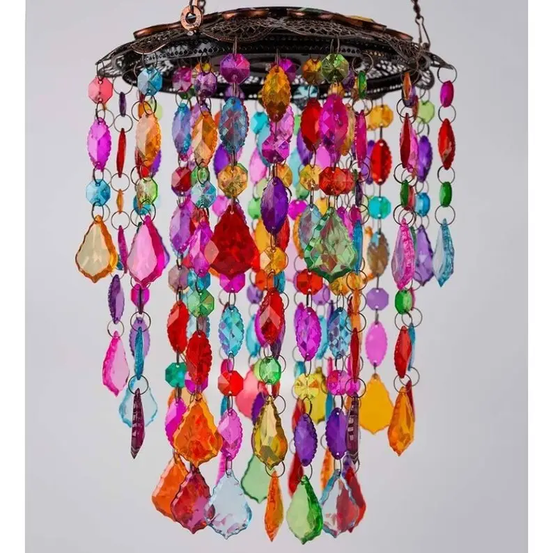 (Store Closing Sale) Solar Lighted Colorful Jewelry Beads Wind Chime, Aesthetic Dangling Beads Suncatcher Window Hanging, Outdoor Lantern Garden Patio Yard Decor