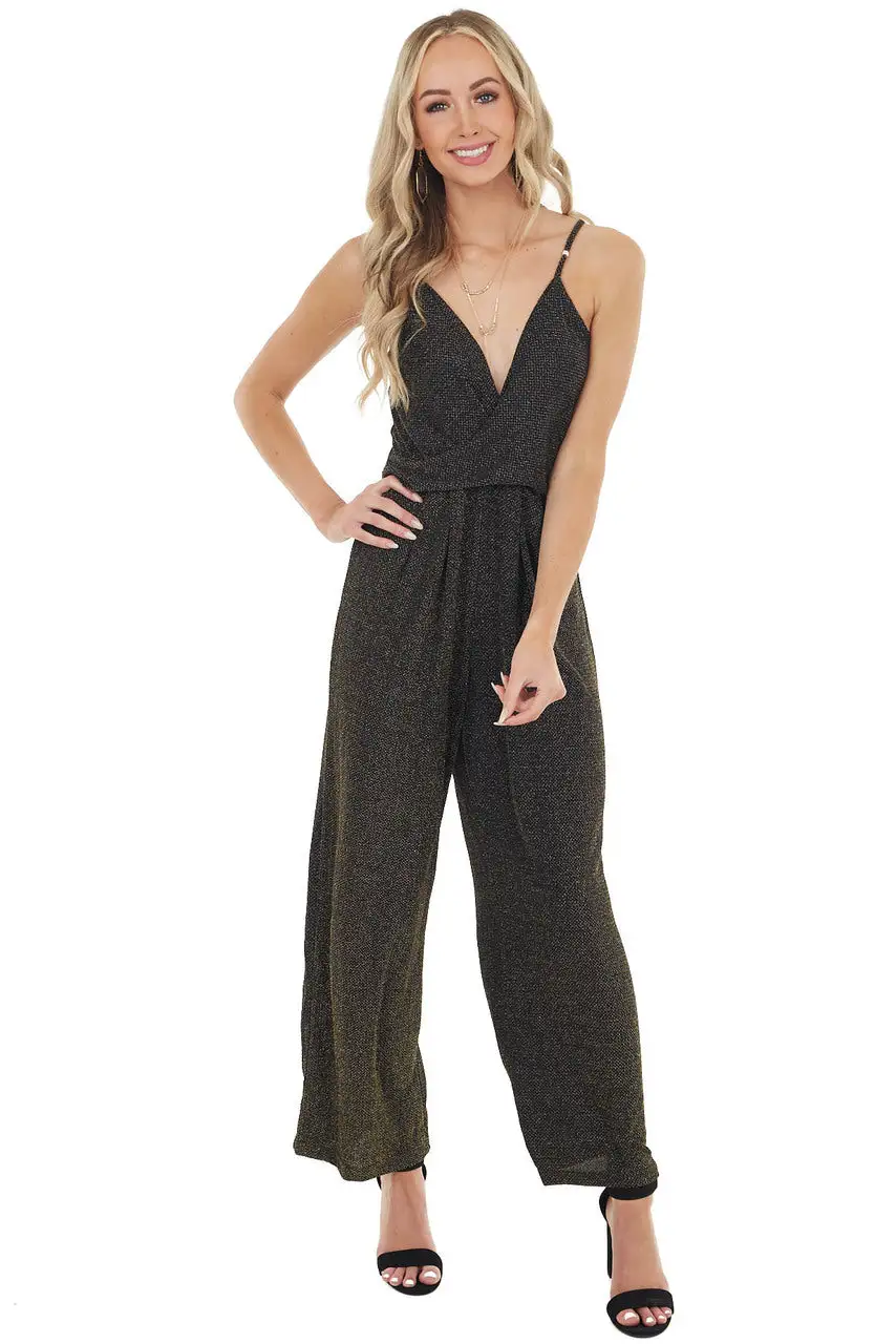 Black and Gold Shimmering Spaghetti Strap Jumpsuit