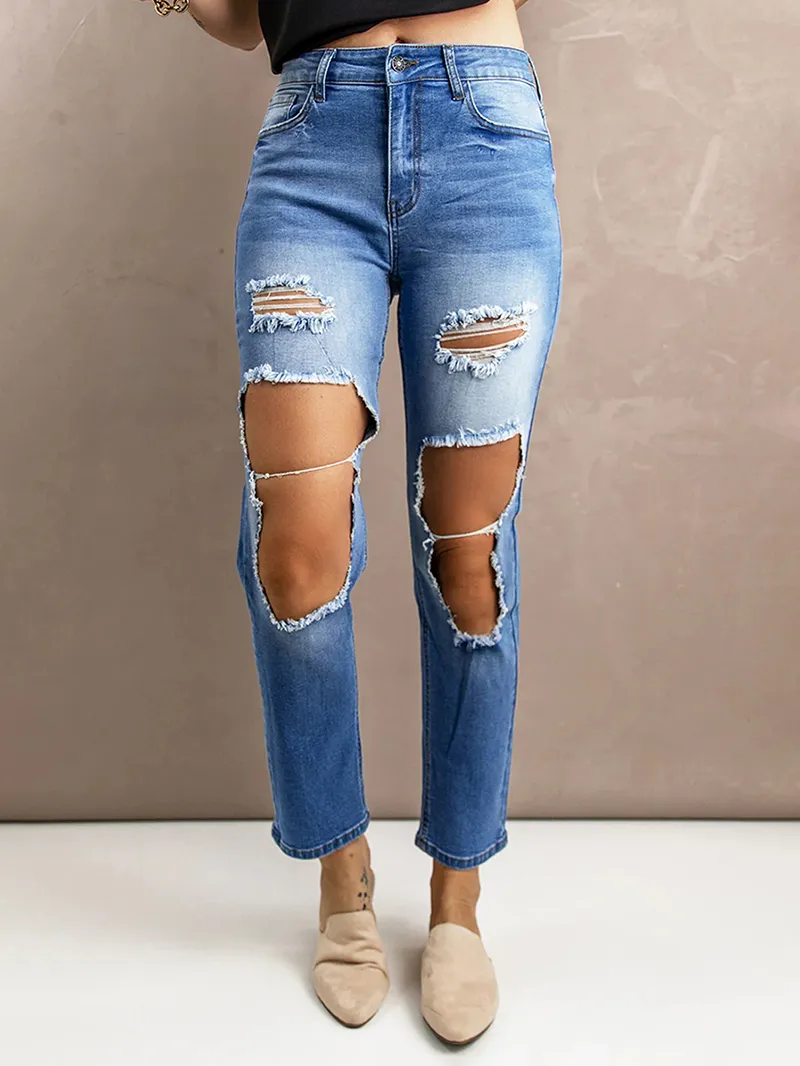 Women's ripped gradient jeans