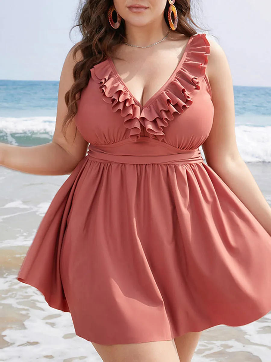 Sexy ruffled patchwork swimsuit