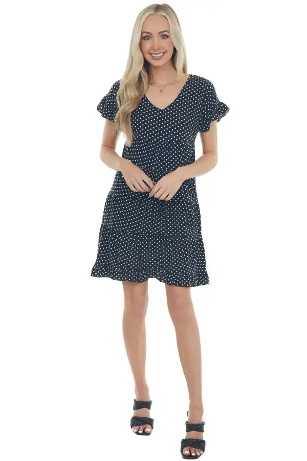 Black and Off White Polka Dot Tiered Dress