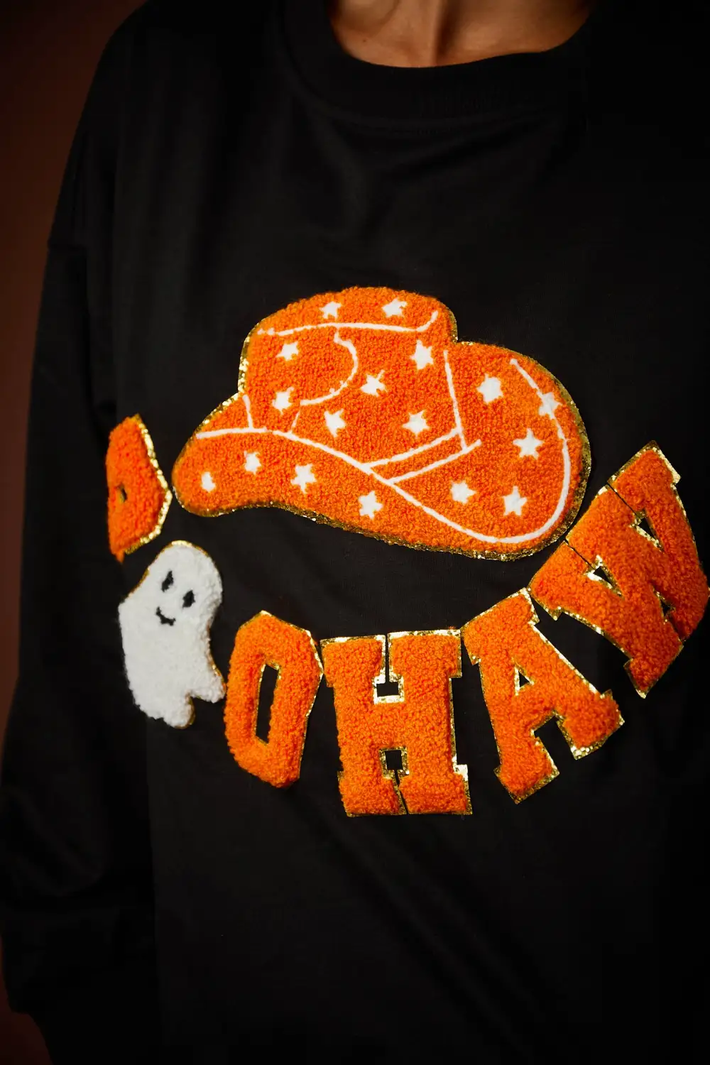 Black 'Boo Haw' Cowboy Hat Graphic Sweatshirt
