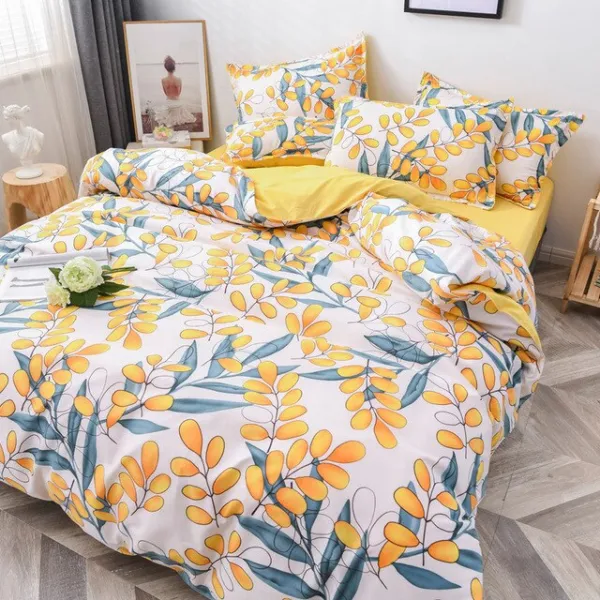 (Store Closing Sale) Flower Duvet Cover Bedding Set Peach Daisy Pastoral style Flat Bed Sheet