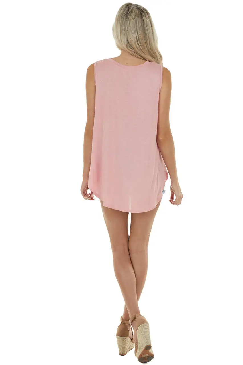 Baby Pink Sleeveless Stretchy Knit Top with Cut Out Detail