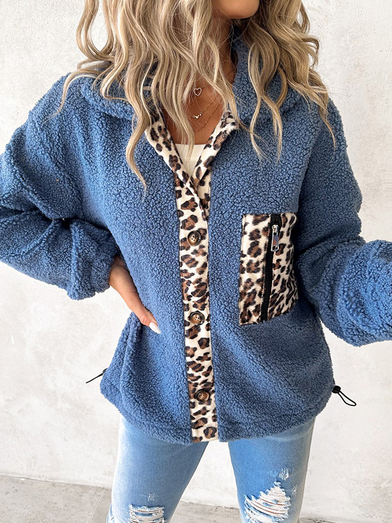 Casual leopard print sherpa jacket