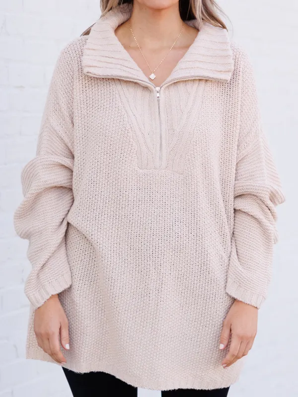 Knitted Jacquard Zipper Loose Sweater