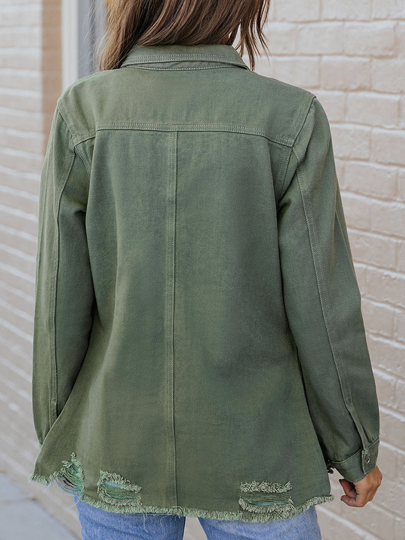 Casual solid color long sleeve denim jacket
