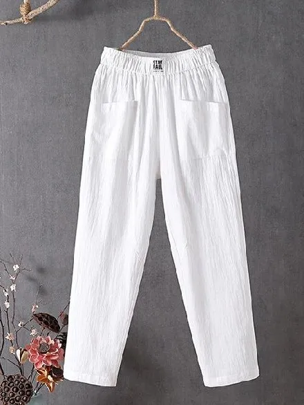 Casual Plain Natural Ankle Pants Straight Pants