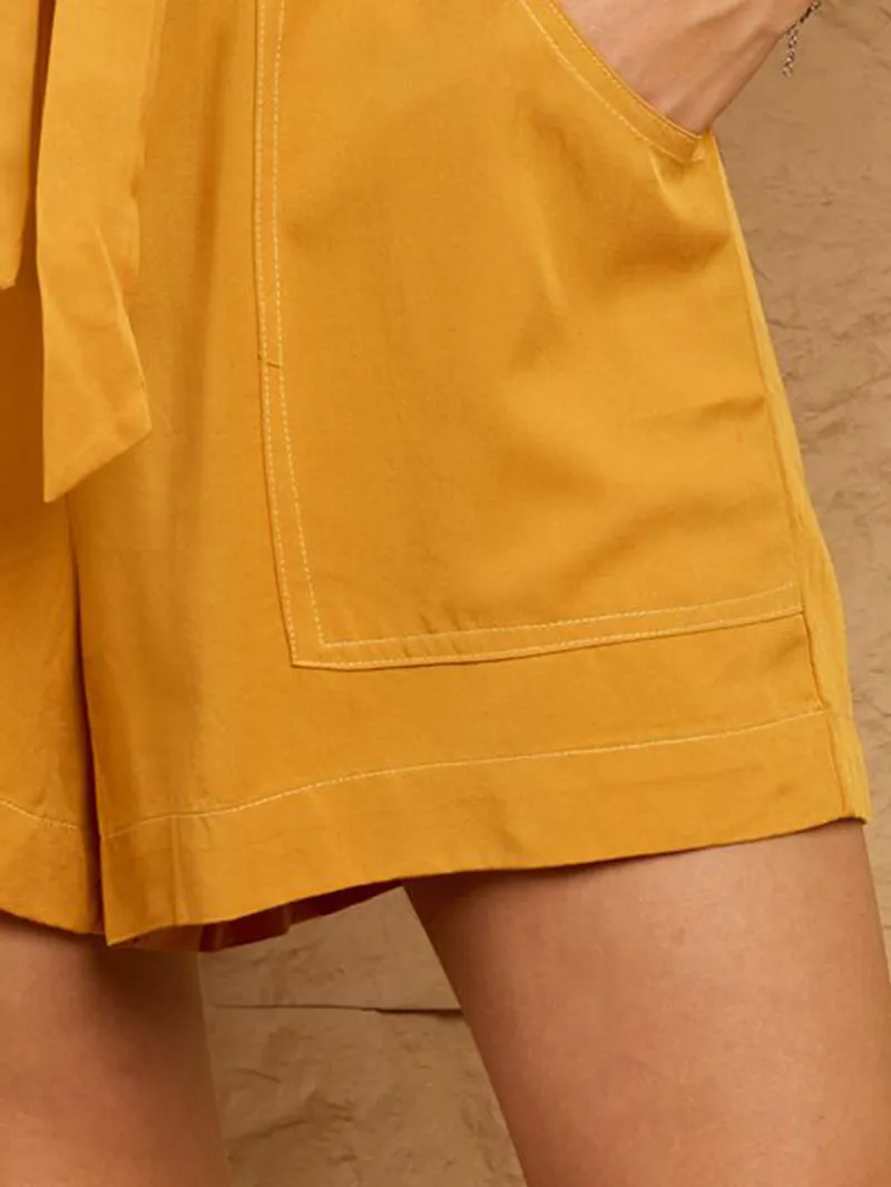 Women's High Waist Paper Bag Shorts