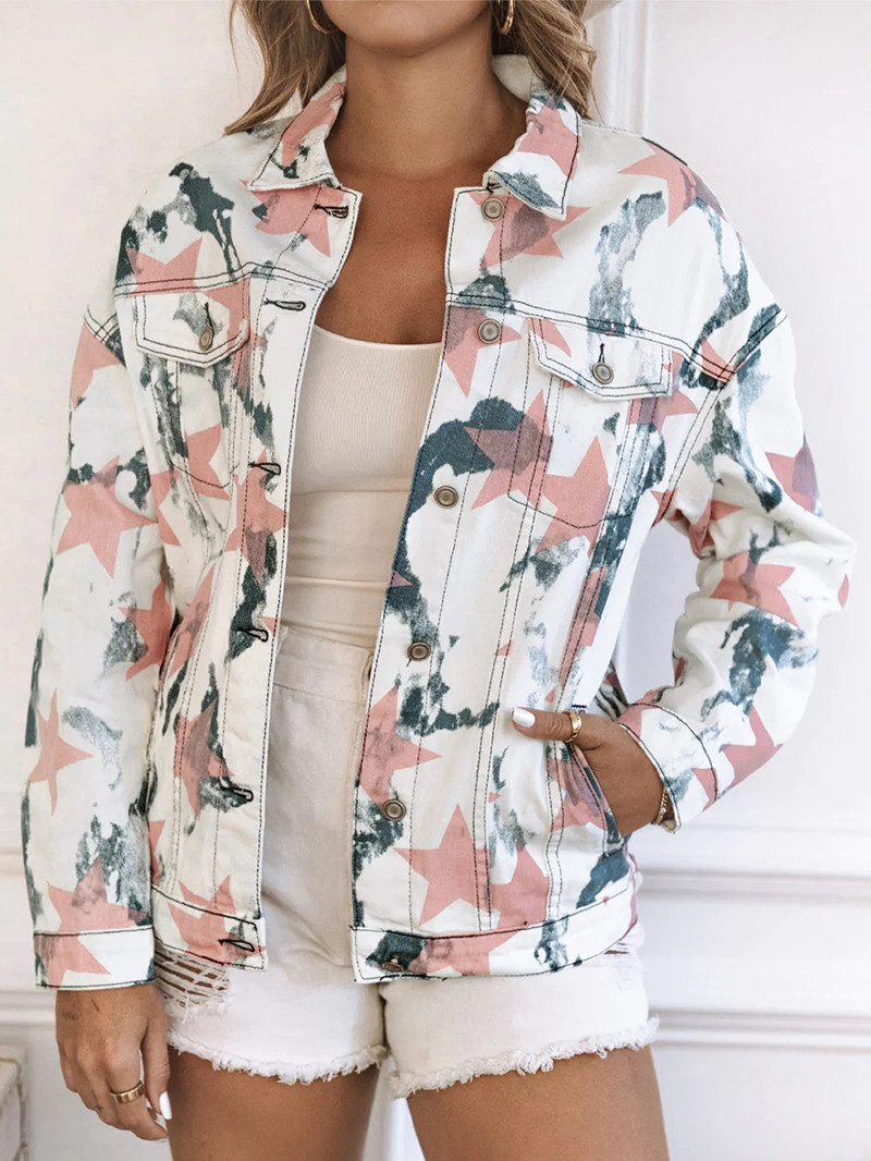 Women's contrast star print denim jacket