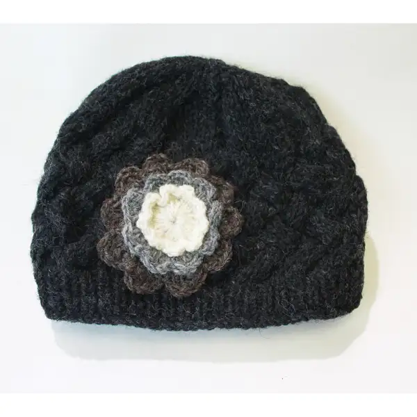 Plait Knit Wool Beanie Flower Hat