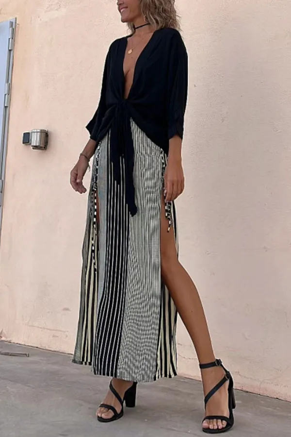 Fashionable Casual Slit Skirt Set