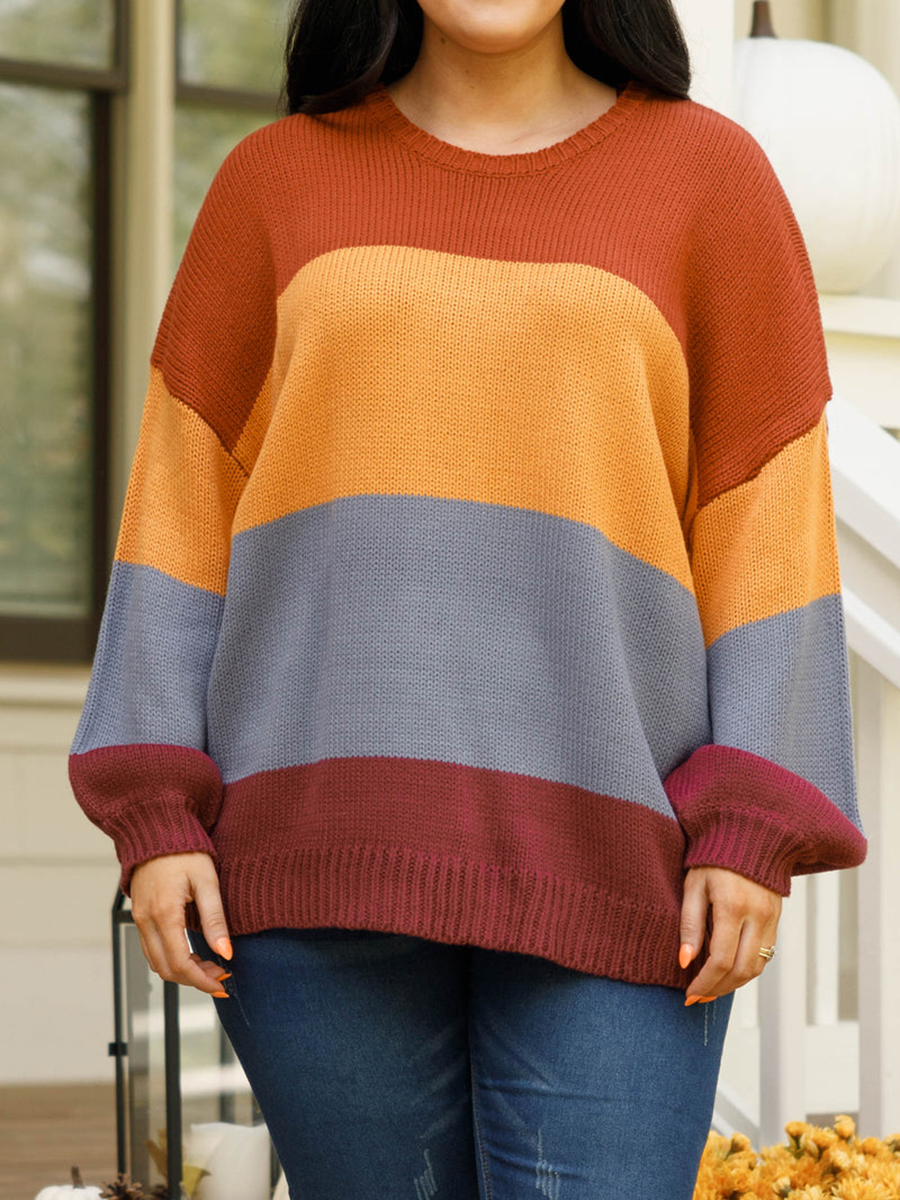 Multi color patchwork loose knit sweater