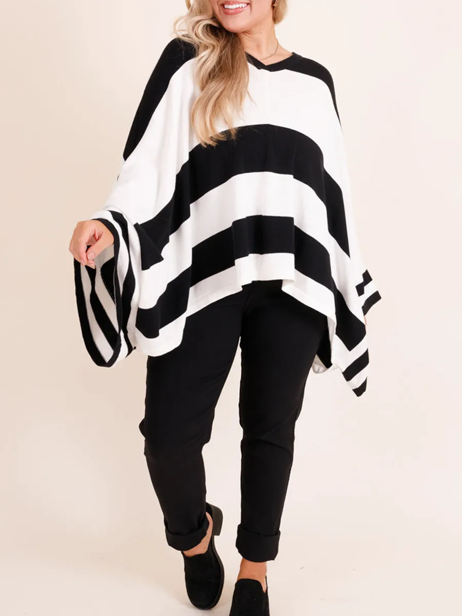 Black and white striped bat sleeved loose fitting sweater