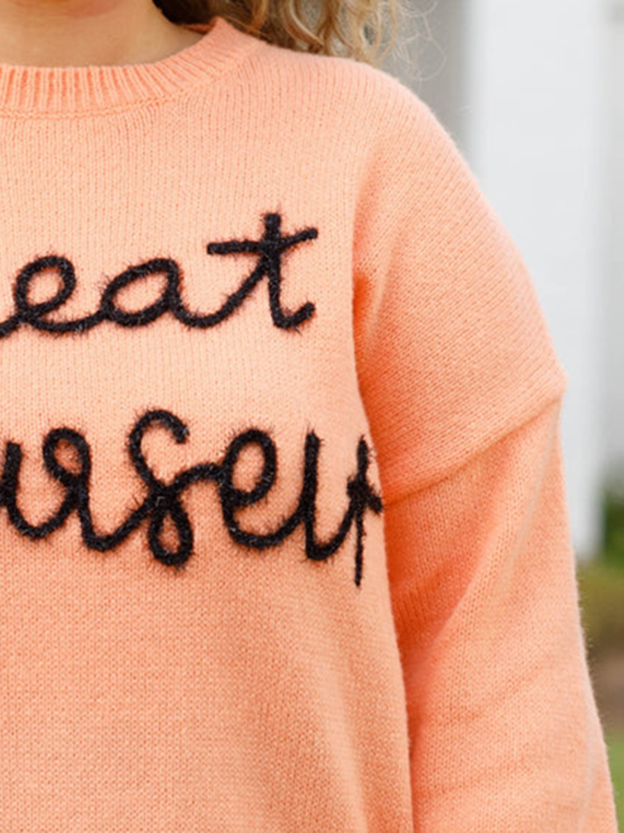Letter pattern loose knit sweater