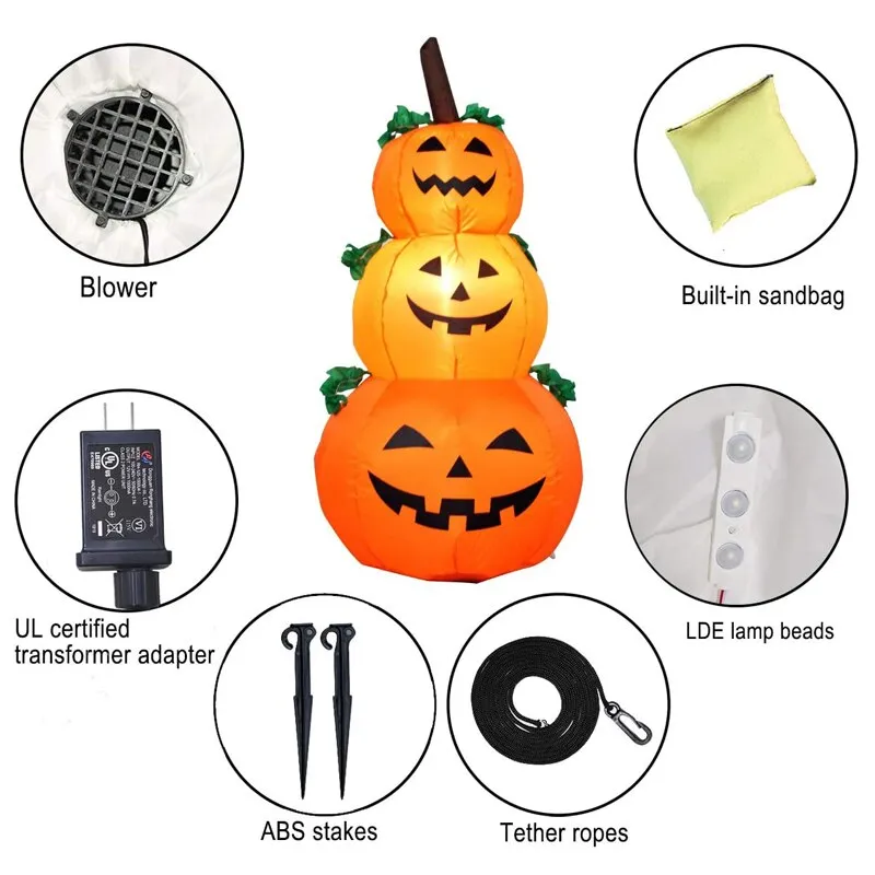 Halloween Pumpkin Ghost 120CM Giant Inflatable LED Lighted Toys 3 Jack-O-Lanterns Yard Graden Home Decoration Party Props Airbow