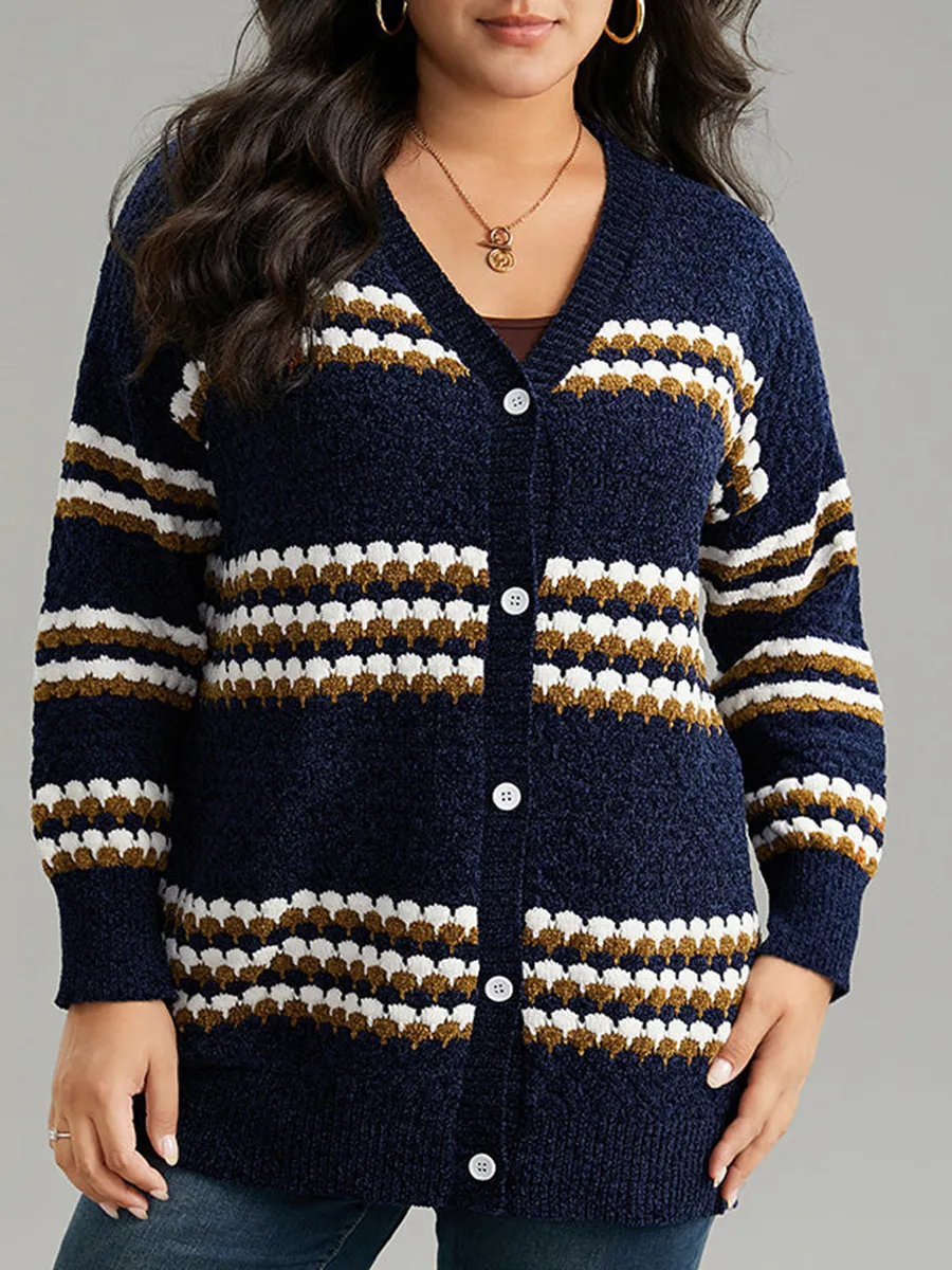 Women's blue striped sweater cardigan