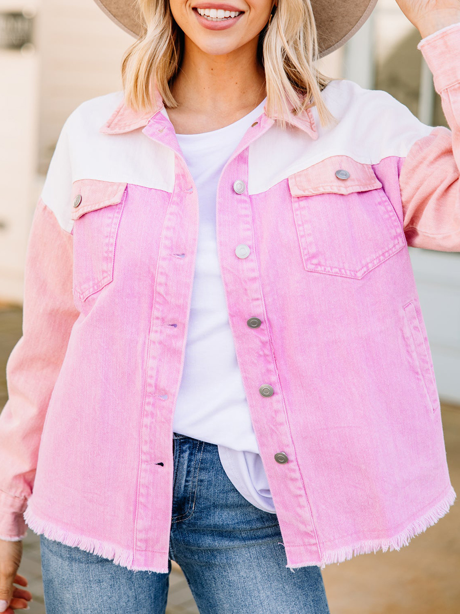 Pink Colorblock Denim Jacket