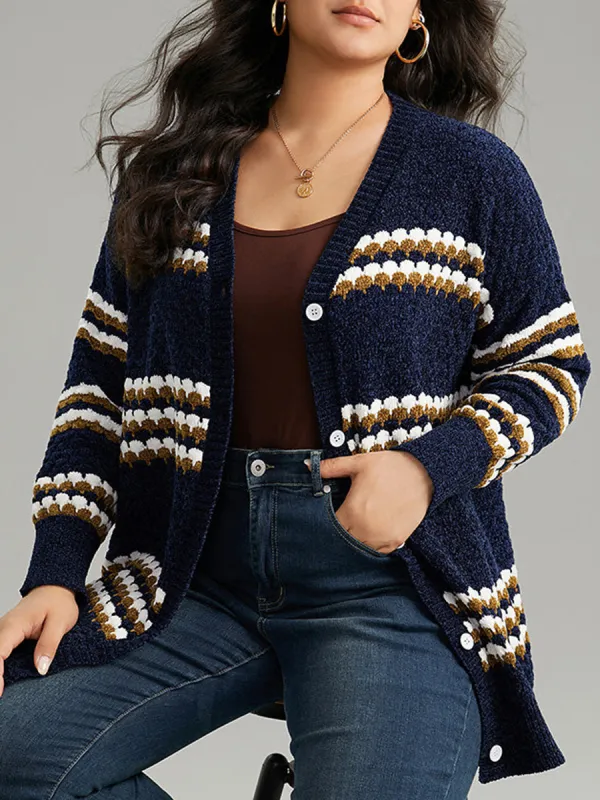 Women's blue striped sweater cardigan